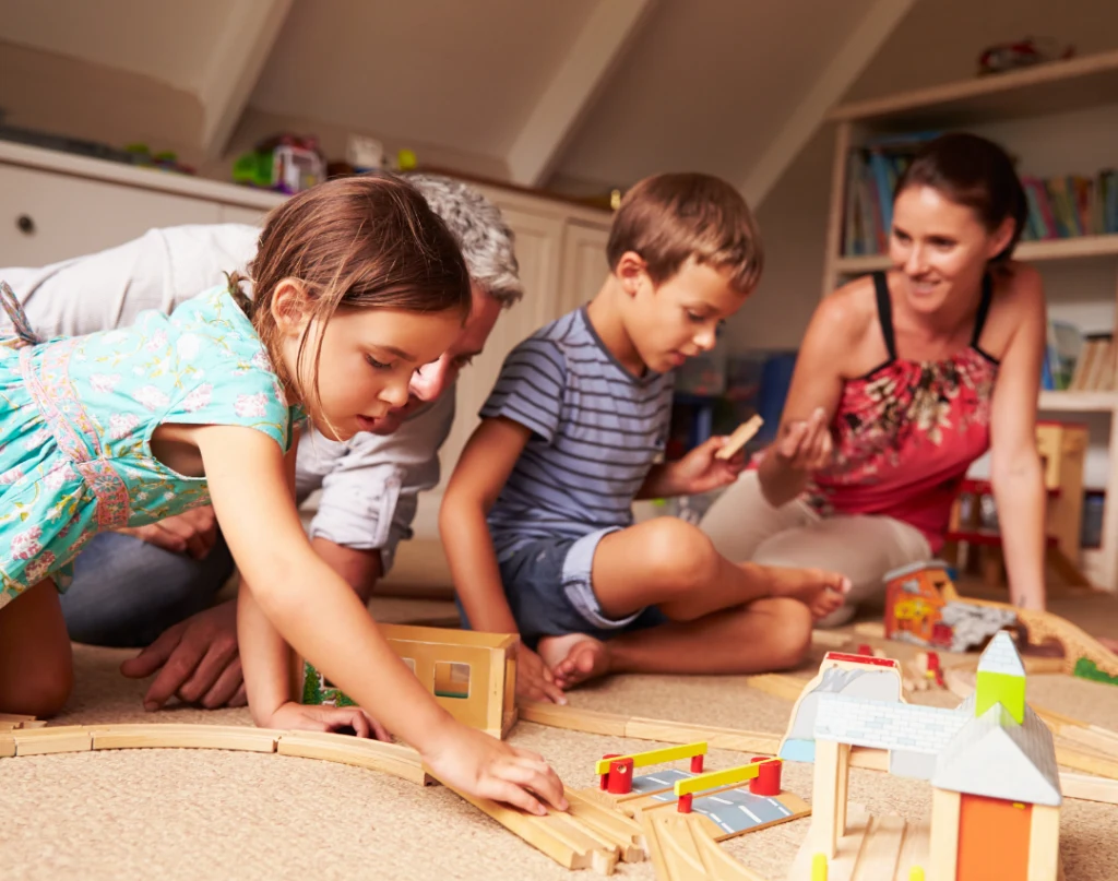 family playing using sequencing activities